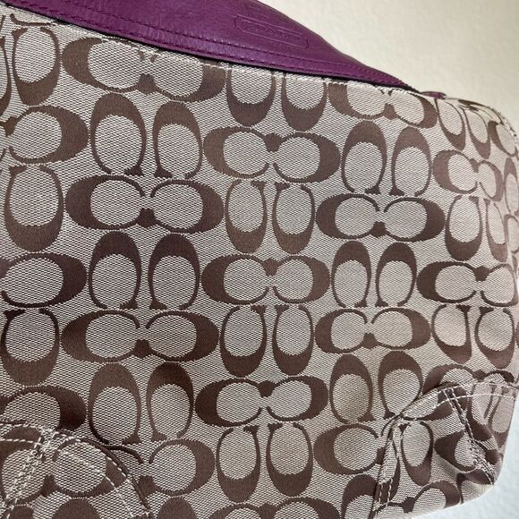 Coach Bleeker Sophie signature canvas leather shoulder bag purple trim Large - Picture 12 of 12